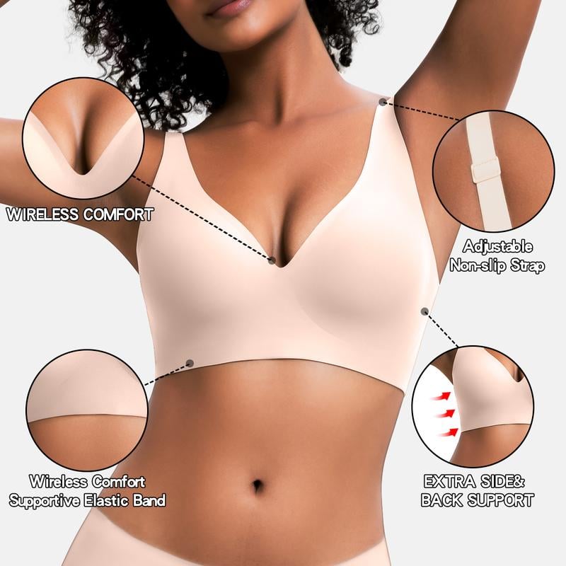 💜LAST DAY-50% OFF💜 Seamless Deep V Wireless Bra – Comfort & Natural Lift Deep V Everyday Bras